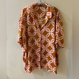 Zara Pink and Orange Geometric Button Down Shirt